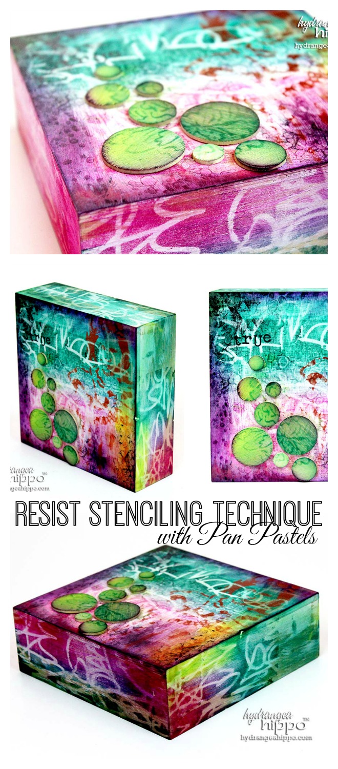 Resist Stenciling with Pan Pastels - EASY to follow tutorial, FULL supply list - this is such a cool idea for embossing ink and watermark ink pads!