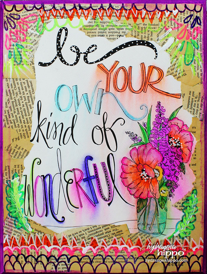 Be Your Own Kind of Wonderful - a Faux Watercolor Mixed Media Plaque by Jennifer Priest with ADORNit Art Play Paintables