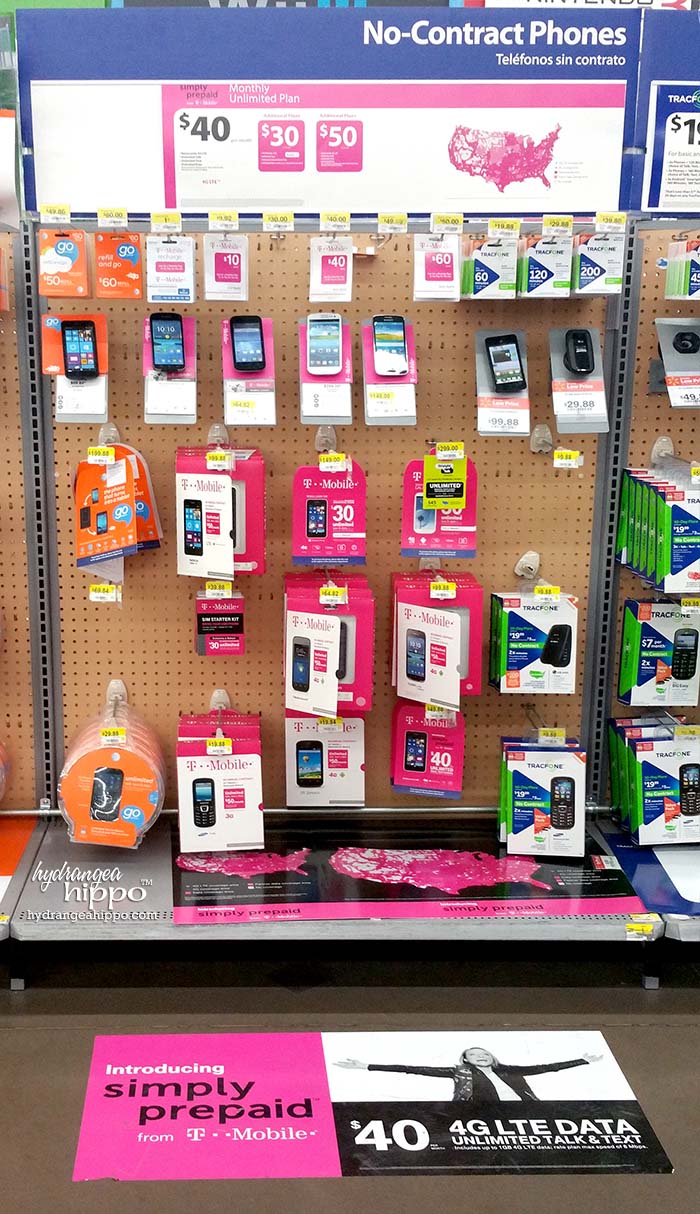 TMobile Simply Prepaid plan refill cards and phones can be found in the electronics department of Walmart Stores