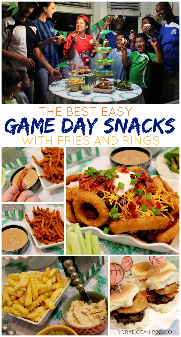 Pin this image so you can come back and make these awesome game day snacks with Alexia Fries and Onion Rings for your next party or tailgate!